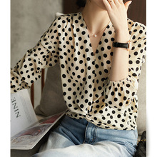 波点桑蚕丝衬衫 2025夏新款女装 法式复古衬衣 双绉V领真丝上衣