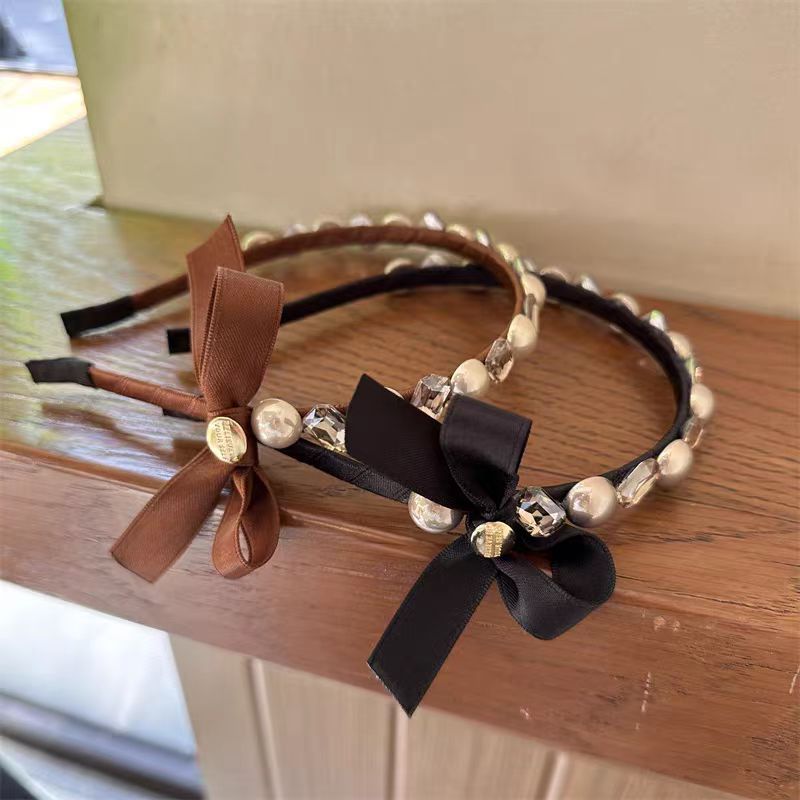 Women's Sweet Simple Style Bow Knot Imitation Pearl Inlay Artificial Pearls Rhinestones Hair Band display picture 7