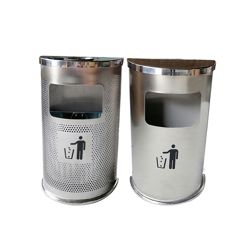 Factory Hong Kong-style shopping district property office hotel supplies semicircular wall stainless steel indoor trash can
