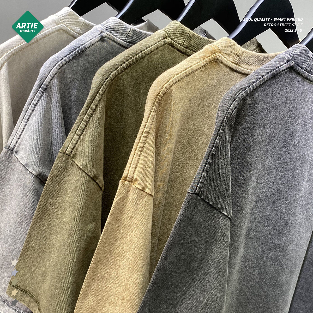 ARTIE hombre primavera retro apenado artesanía High Street lavado manga corta marca de moda suelta pequeño escote batik camiseta