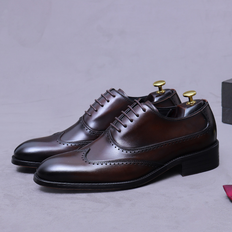Business Leather Genuine Leather Fashionable Korean Style Trendy Casual Leather Shoes Men's Large Size Pointed Leather Shoes Wedding Groom Leather Shoes Men