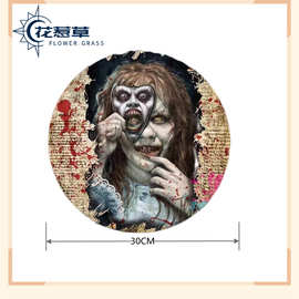 花惹草跨境驱魔人恐怖标志木牌万圣节花圈标志节日前门场景装饰环