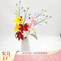 批發創意手工毛線編織花束多色居家裝飾品編織仿真花束星火蘭成品