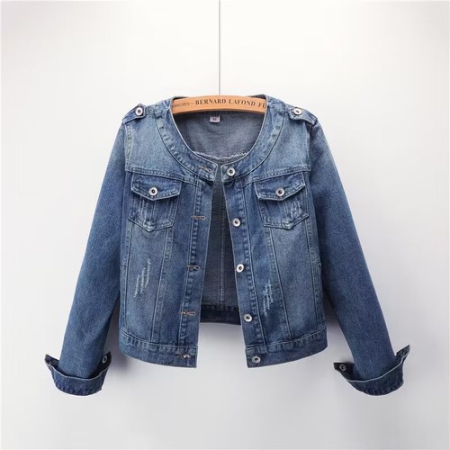 Factory foreign trade wholesale 2022 new style jacket Korean style round neck casual short top large size denim jacket for women