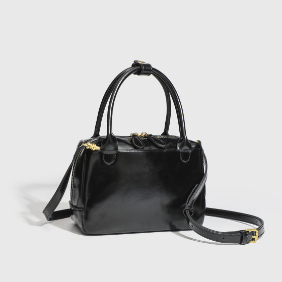 New Style Simple Fashion Boston Small Square Bag French Retro Bowling Bag Handbag Shoulder Crossbody Women's Bag