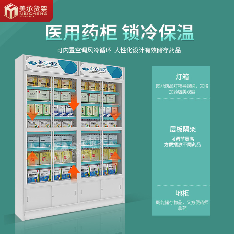 美承单面药店阴凉柜 钢木孔背板洞洞板诊所药房中西医院药品货架