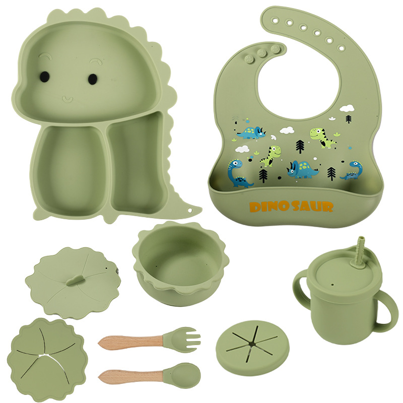 Wintai integrado bebé Placa de silicona traje de suplemento alimenticio para niños tazón cuchara bebé rejilla placa resistente a la caída lechón vajilla