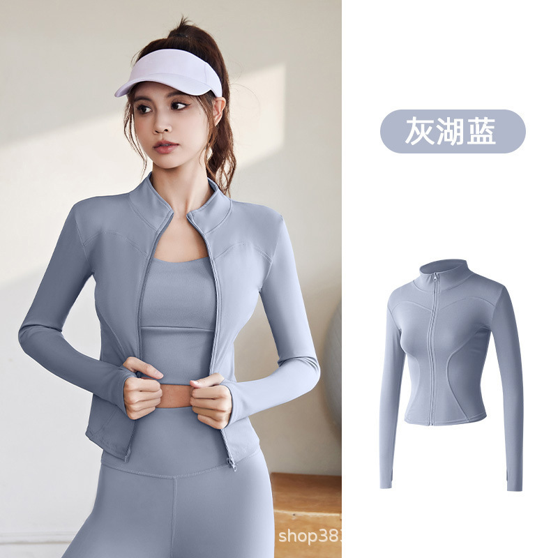 Cross-border TK explosión chaqueta deportiva manga larga correr delgada alta elástica fitness yoga chaqueta chaqueta de protección solar de mujer image 12