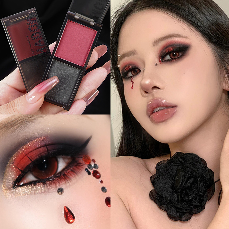 Mgl Two-Color Dark Eye Shadow Palette Matte Pearlescent Polarized Smoky Punk Red Black Blue European Makeup Palette