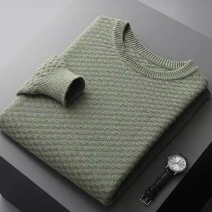 Autumn and Winter New Thickened Men's Wool Sweater Warm Knitwear Men's Round Neck Loose Ingot Stitch Inner Knit Base Shirt