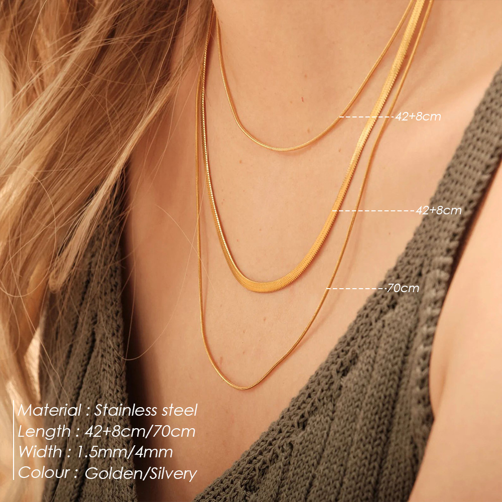All Seasons Season 316 Stainless Steel Geometric Solid Color Basic Simple Style Classic Style Paperclip Chain Snake Chain Double Layer Necklaces Chain Necklace For Women's