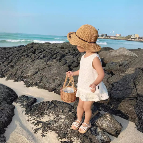 2024 summer girls two-piece breathable short-sleeved culottes two-piece set Y21