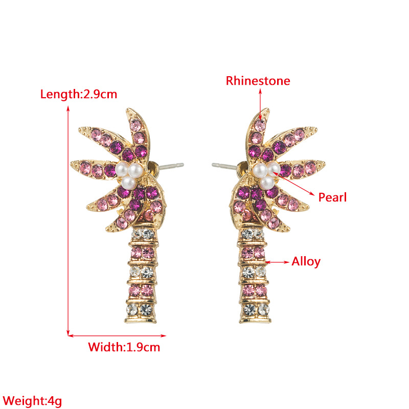 Fashion Alloy Gold Plated Rhinestone Creative Coconut Tree Earrings display picture 1