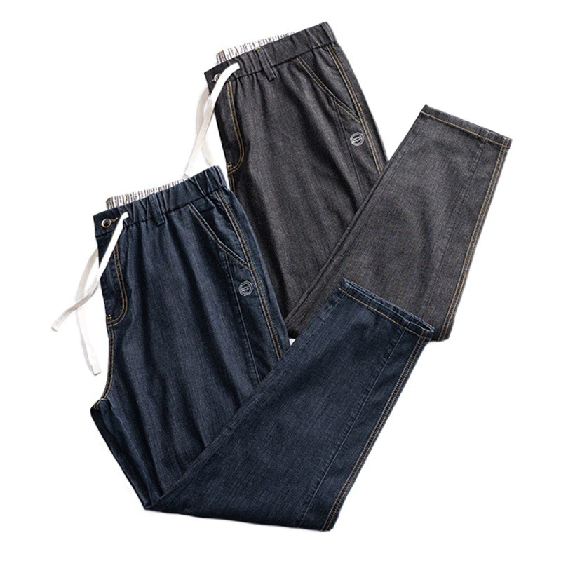 Z0300 | Большие размеры летние тонкие маленькие прямые ледяной шелк лиоцелл целлюлоза стрейч повседневные джинсовые укороченные брюки для мужчин