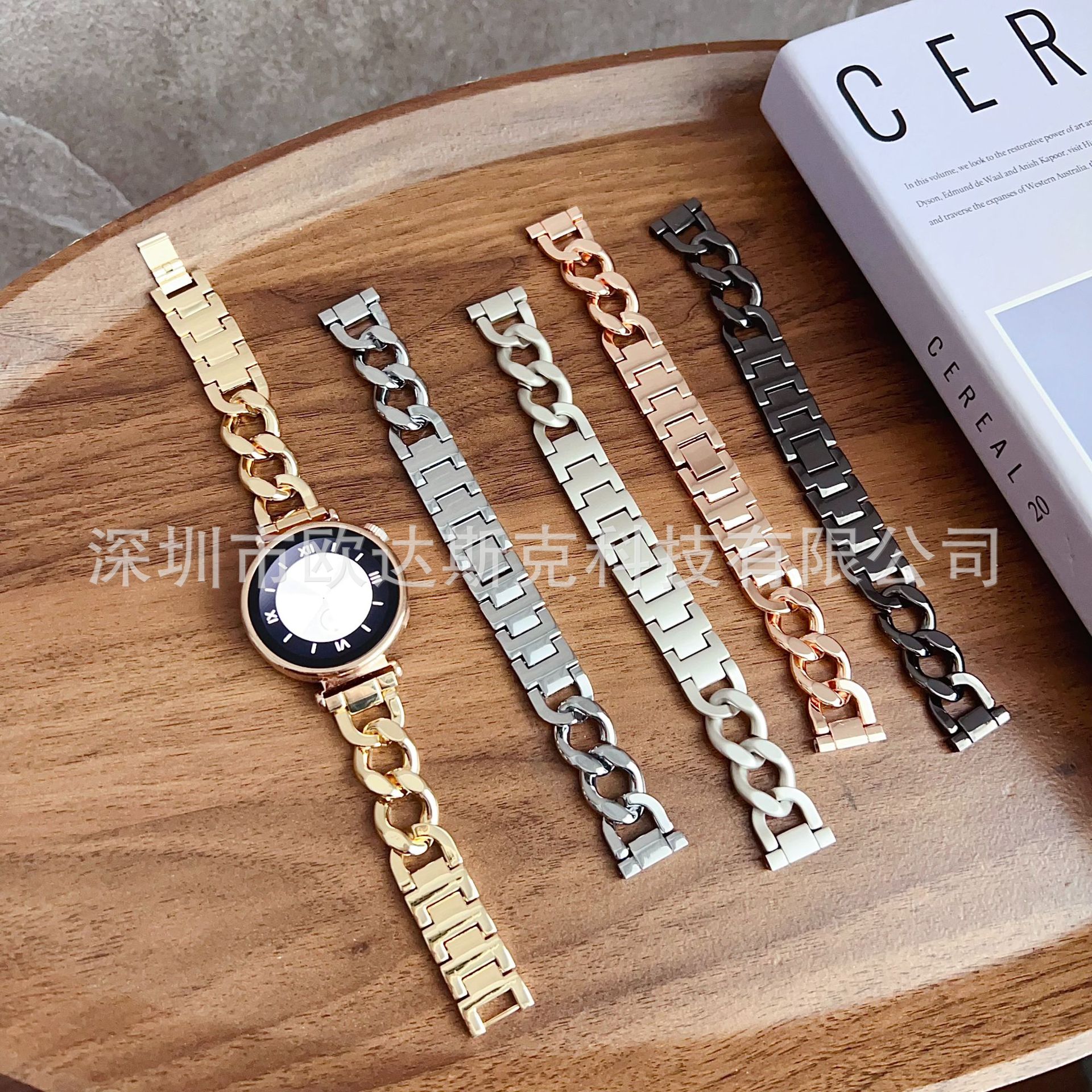For Samsung Huawei Smart Watch 18mm 20mm 22mm Single Row Denim Chain Diamond Metal Strap