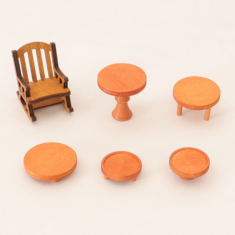 Dollhouse doll house miniature furniture brown wooden simple round table coffee table table model decorations Dollhouse doll house miniature furniture brown wooden simple round table coffee table table model decorations