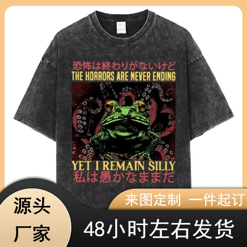 Horror Never Ends but I'M Still Stupid T-Shirt Funny Japanese Style Frog Vintage Water