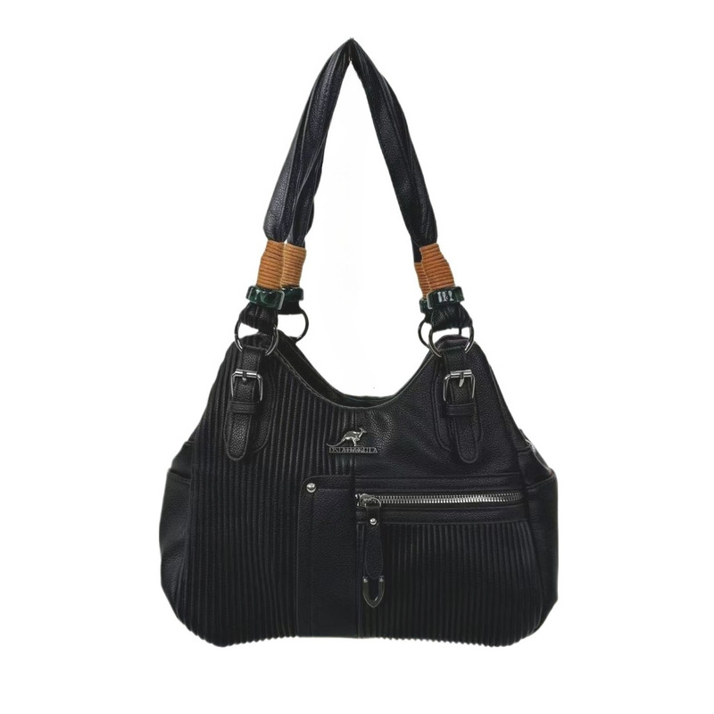 Cross-Border Exclusive Supply of Women's Fashionable Multi-Pocket Striped Handbag, Soft Leather Vegan Leather Shoulder Crossbody Bag
