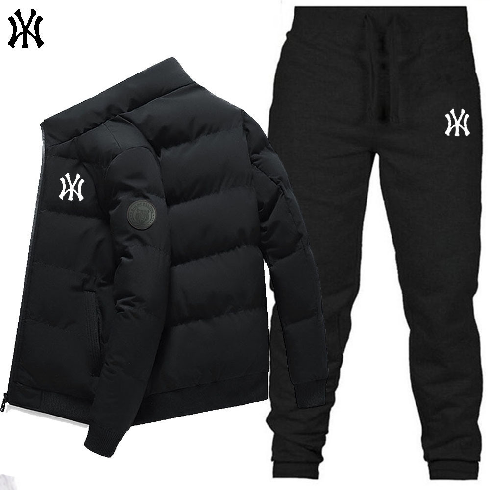 新款立领棉衣+长裤套装男士冬季加厚保暖棉服羽绒棉服休闲套装