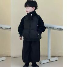 男童加厚棉服套装2025冬季儿童百搭保暖立领上衣加绒弯刀裤两件套