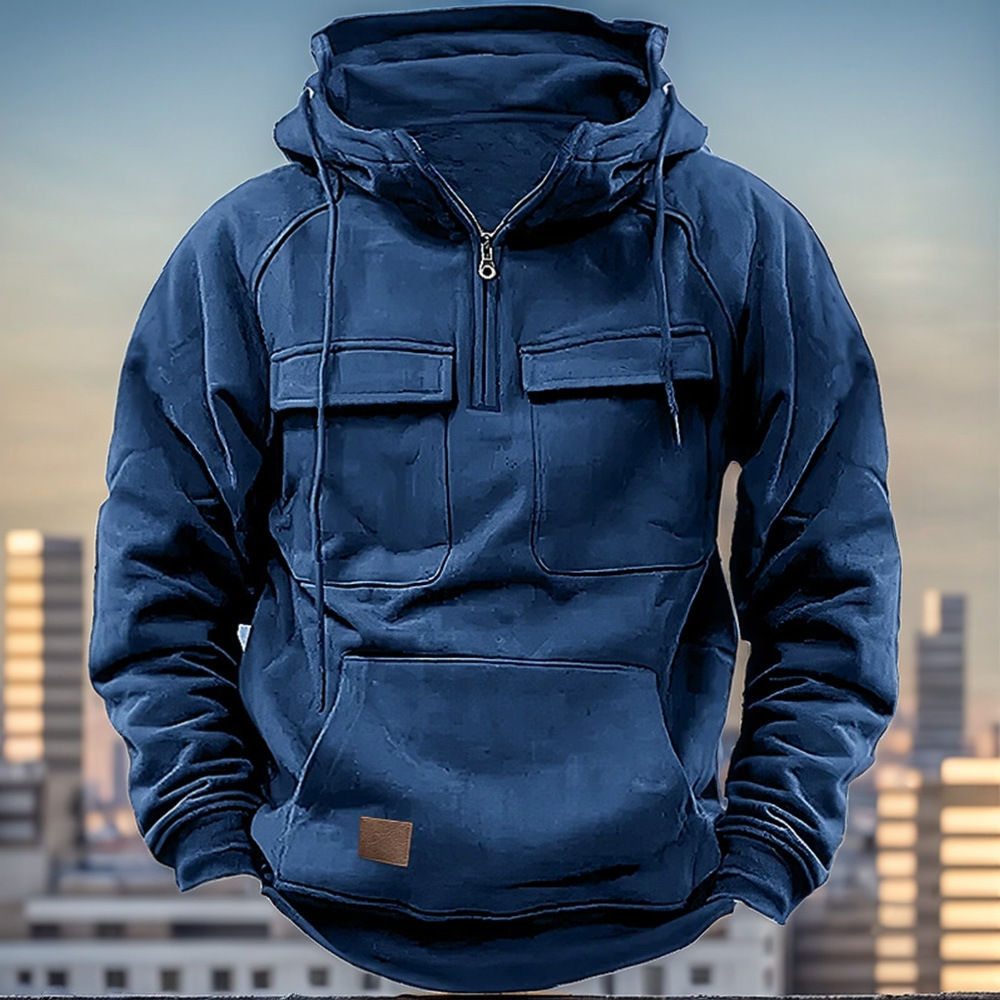 Sweat-shirt à capuche ample à manches longues, style rétro américain, en tissu éponge fin, pour jeunes, avec plusieurs poches, idéal pour le printemps et l'automne._voghion.com