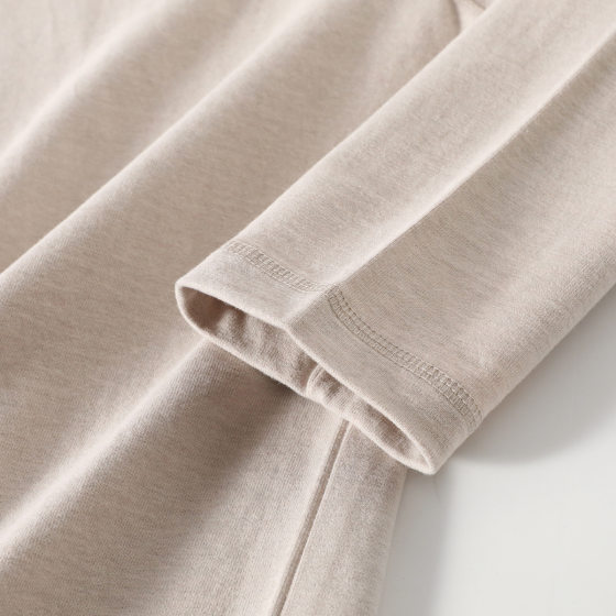 Super durable & milk tea gray 300g heavy sand gray thick brushed cotton long-sleeved T-shirt women's cotton bottoming shirt men