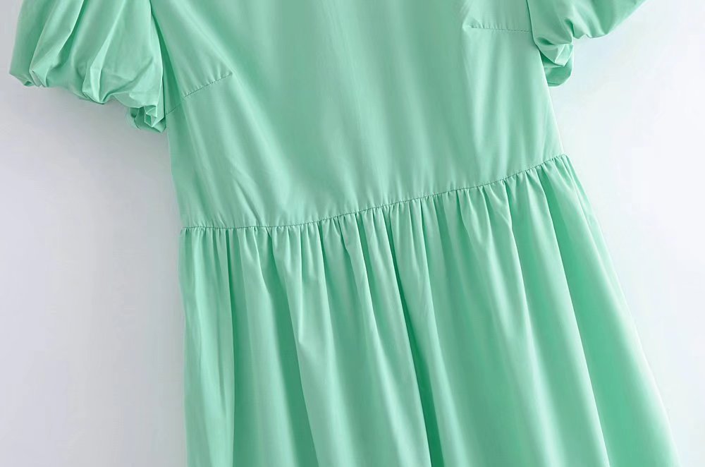 Round Neck Slim Short Sleeve Solid Color Dress NSAM110515