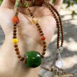 原创库克和田玉项链碧玉单珠路路通新中式文玩