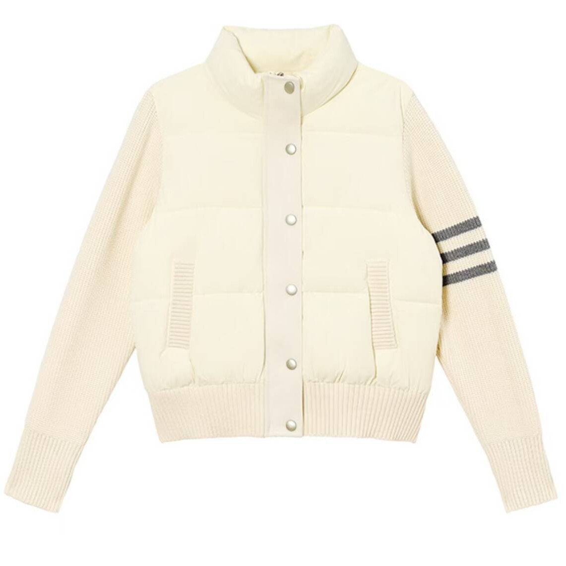 2025春秋デザインステッチニットスタンドカラー軽量中綿入りジャケットレディースファッション暖かい綿服