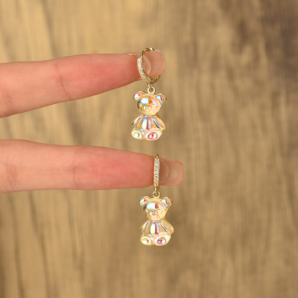 Street Occasion Alloy Material Bear Pattern Fashion Bear Alloy Plating Zircon Women's Drop Earrings 1 Pair