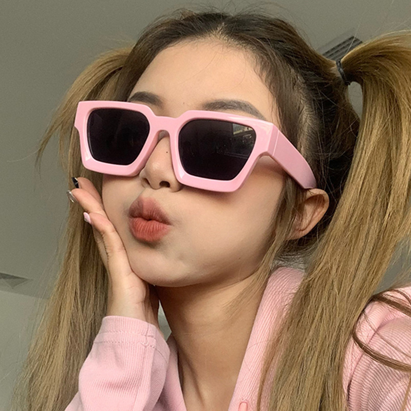 y2k復古綠色墨鏡女 時尚方形大框個性眼鏡潮流厚邊酒吧蹦迪太陽鏡