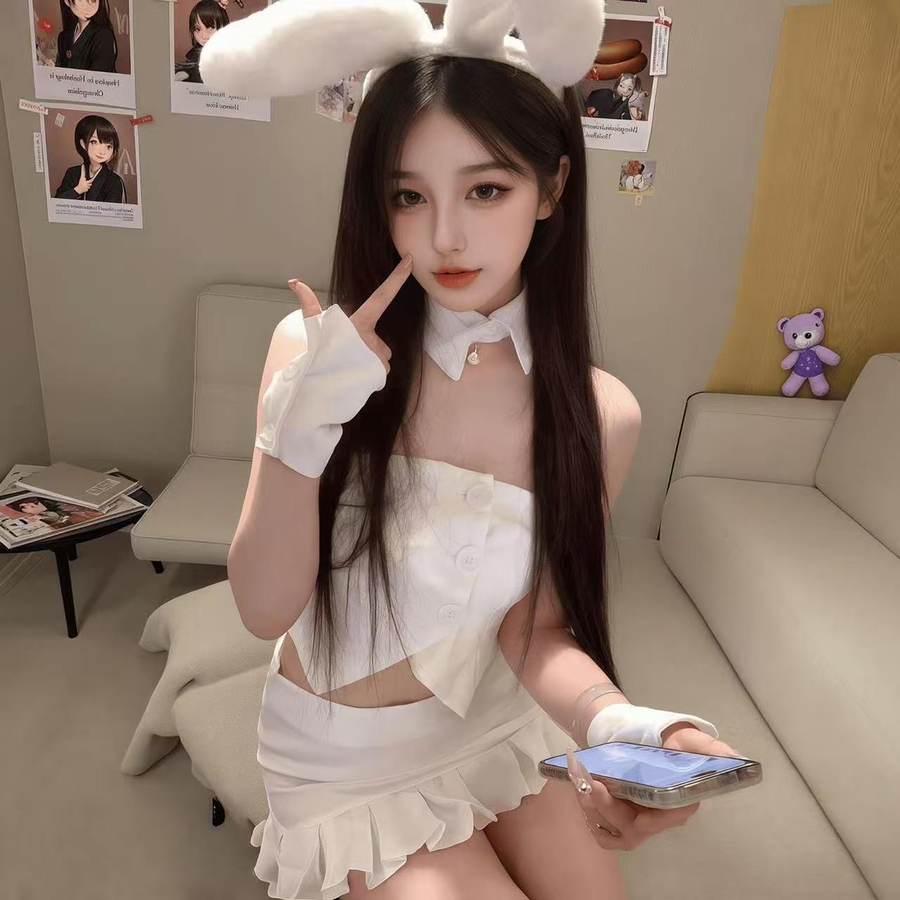 Bunny Girl Cosplay Costume Set with Strapless Top and Mini Skirt — detail image 7