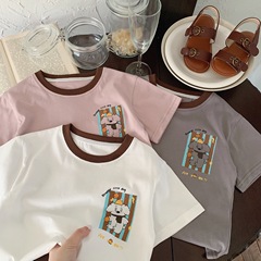 Boy's Solid Color Minimalist Cartoon Short-Sleeve T-Shirt and Casual Pants Set 2024 Summer New Fashion Casual Korean Version Summer