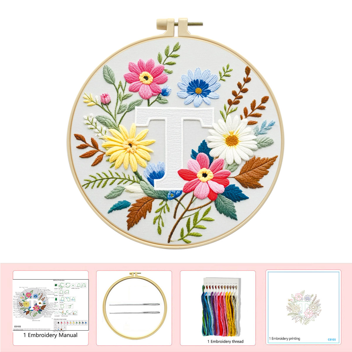 Hecho a mano flores y plantas europeas bordadas paquetes de materialdiy inglés 26 letras simple principiante nivel de bordado al por mayor