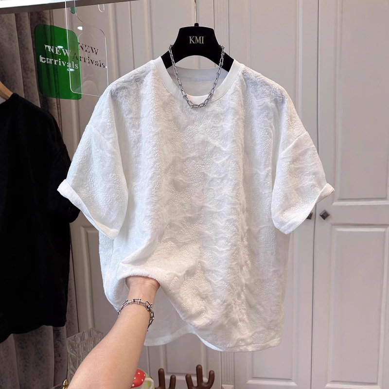 plus size chubby girl Lace Stitching Short-sleeved T-shirt Women's Summer New Lazy Style Loose Casual All-match Slim-fit Top plus size chubby girl Lace Stitching Short-sleeved T-shirt Women's Summer New Lazy Style Loose Casual All-match Slim-fit Top