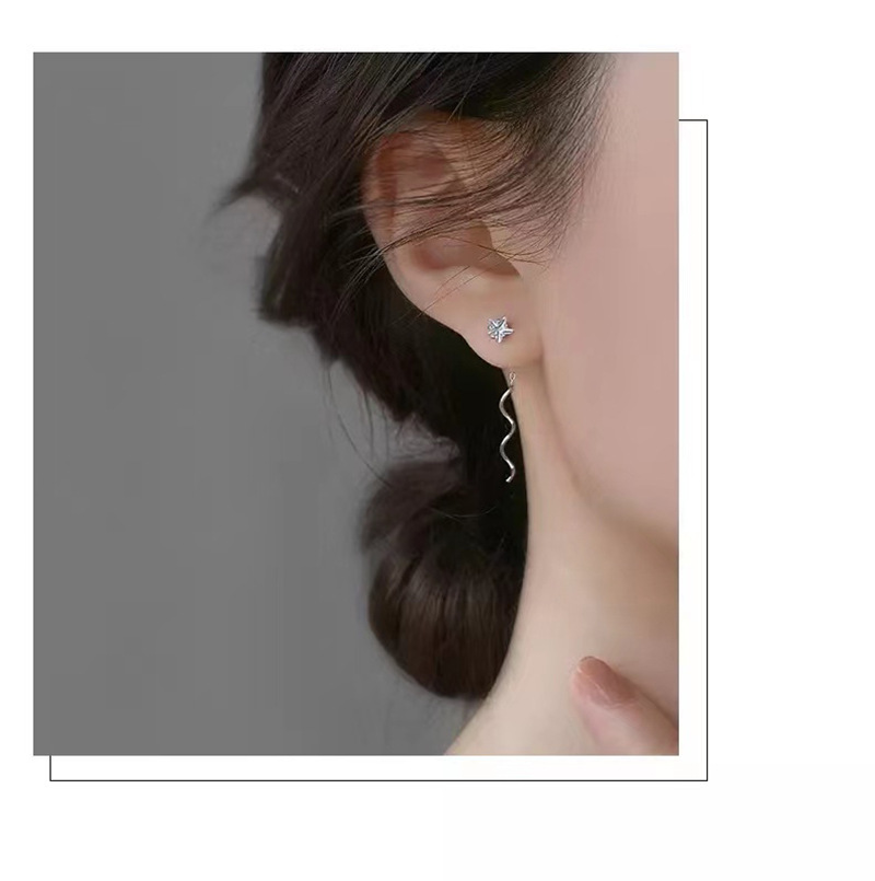 Women's Gender 1 Pair 925 Sterling Silver Pentagram Star Earrings Ear Line Ear Studs