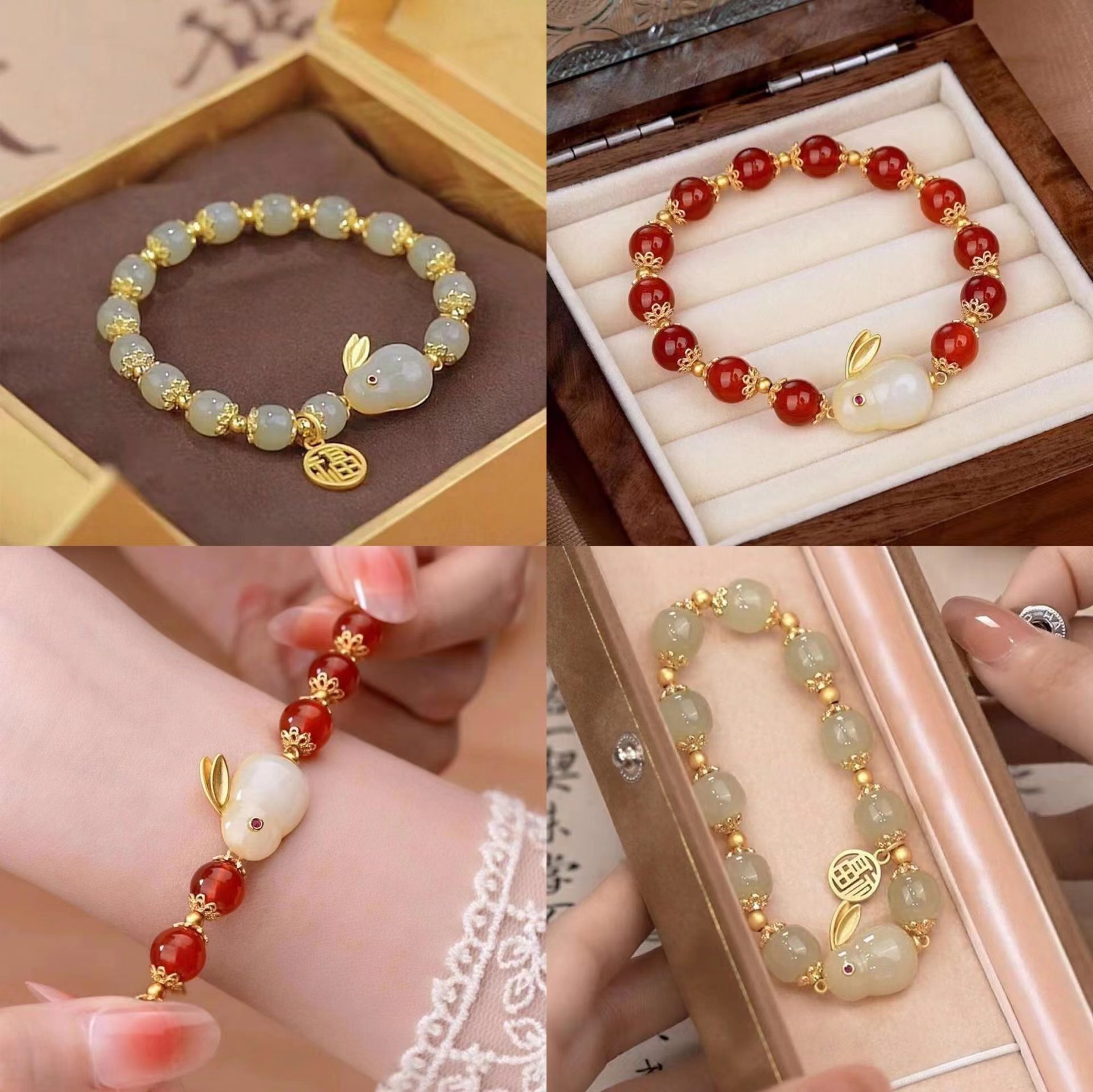 Pulsera de conejo de jade mujer natural jade luz moda de lujo temperamento 2022 TikTok red misma pulsera de conejo del zodiaco