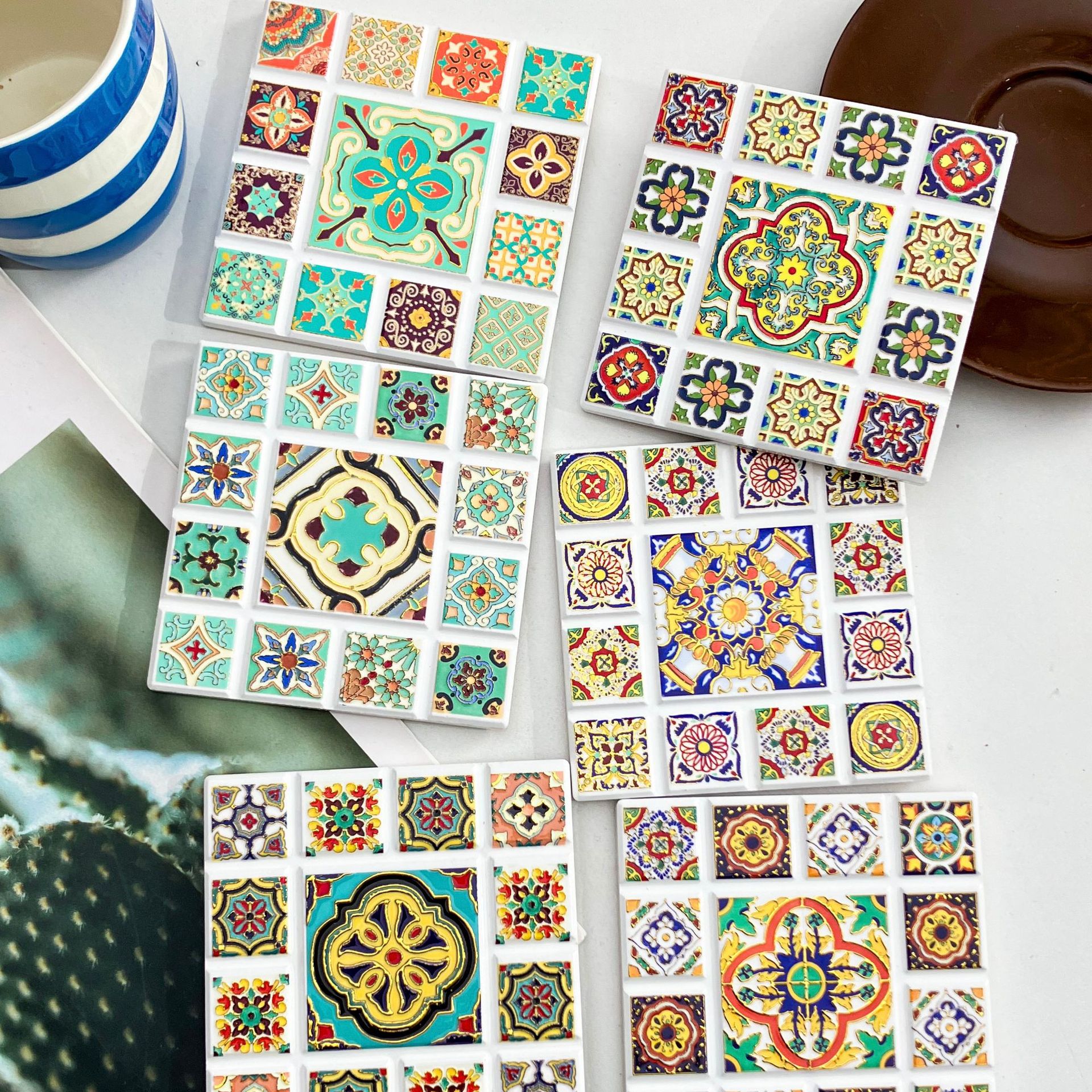 Transfronterizos nueva forma de chocolate cuadrado 3D estampado en relieve estampado taza almohadilla aislante de corcho estilo nacional retro