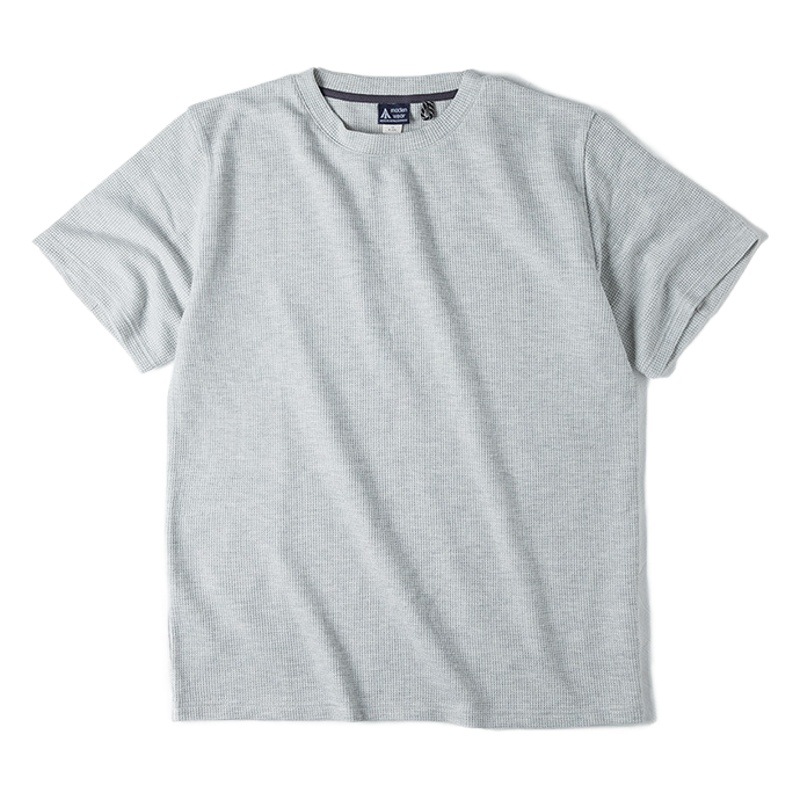 Madden Workwear アメリカンオフホワイトワッフルTシャツ ニット右肩ヘビーオールドマネースタイルTシャツ 半袖 メンズ 夏