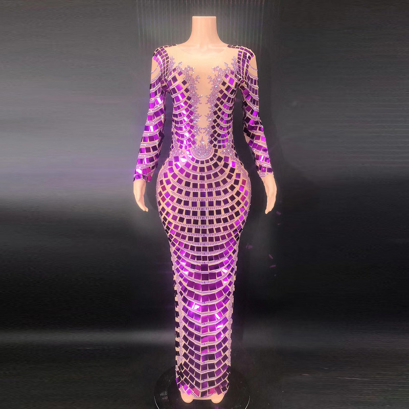 Novance 2024 Sparkly Purple Sequin Dress Cocktail Dress Women's Long Formal Dress Long Sleeve Evening Dress