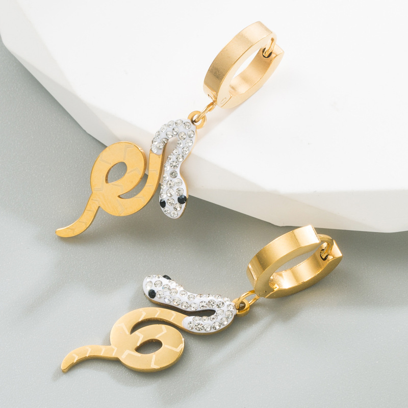 Fashion Snake Titanium Steel Earrings Plating Artificial Gemstones Stainless Steel Earrings