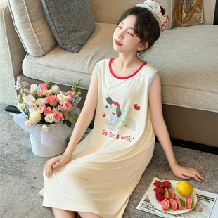 Girls Cartoon Pajamas Modal Vest Dress Summer Thin Girls Sweet Princess Nightgown Outerwear Home Clothes