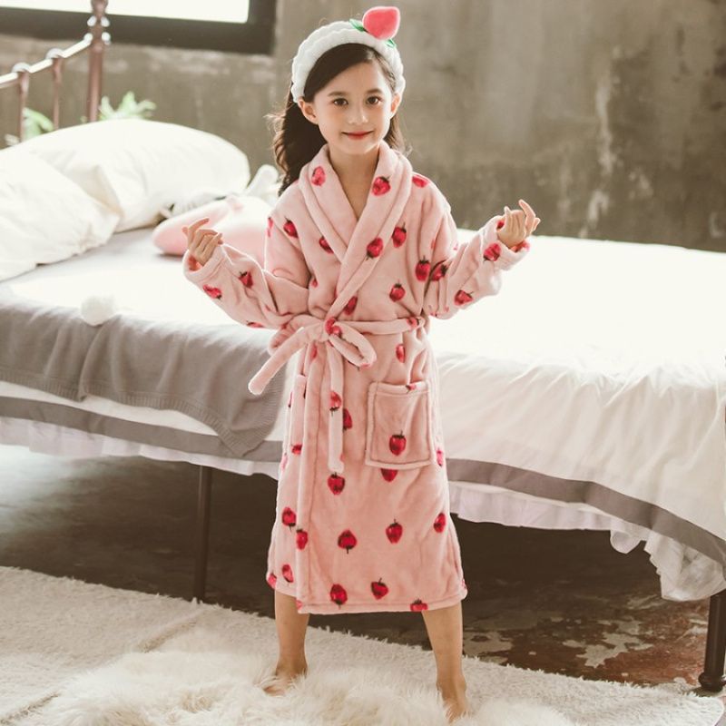 가을과 겨울 QY043A 어린이 목욕 가운 플란넬 잠옷
