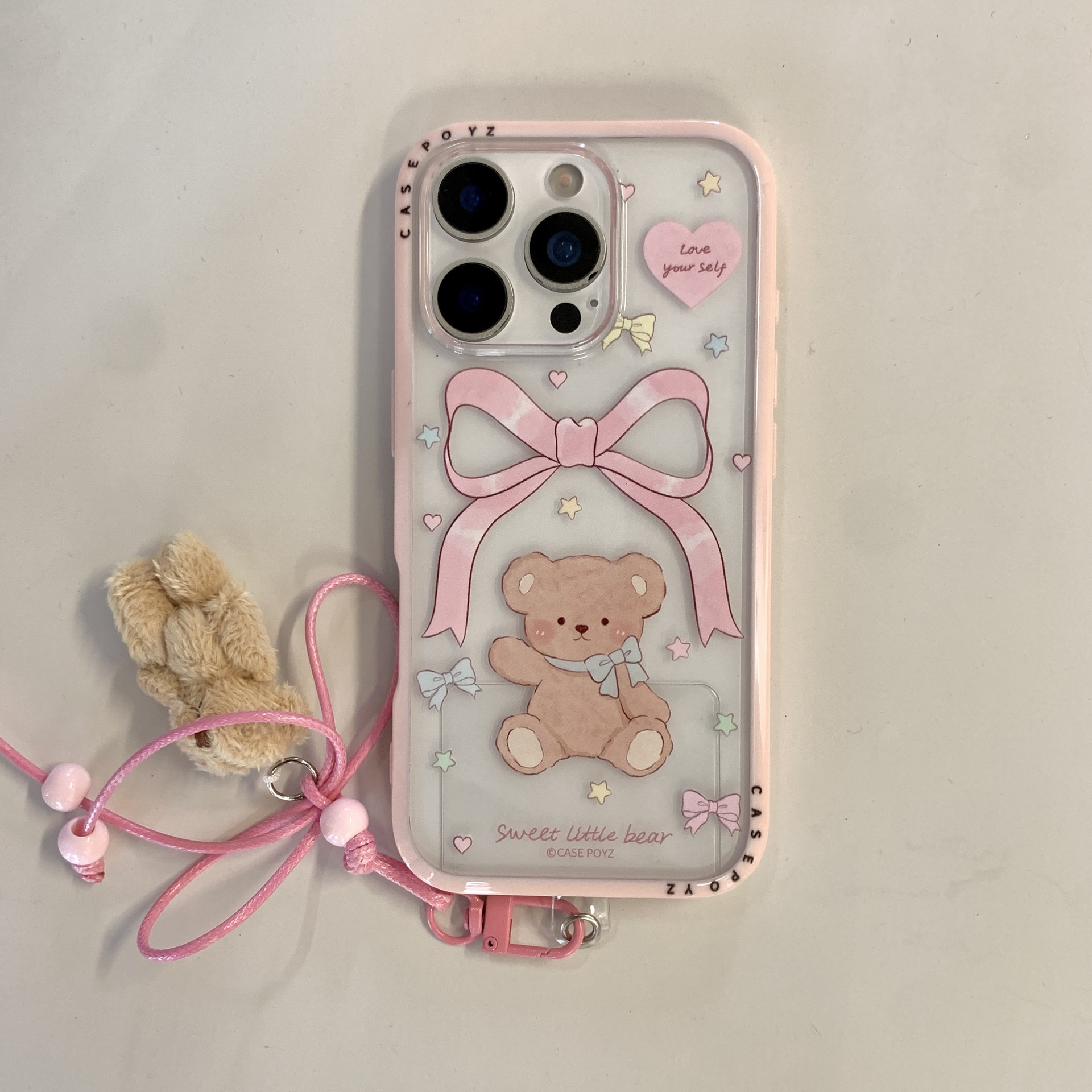 Cute Girl Heart Bowknot Bear Adecuado para Apple 16ProMax Funda para teléfono 15/14 Transparente 15Pro Nuevo 13