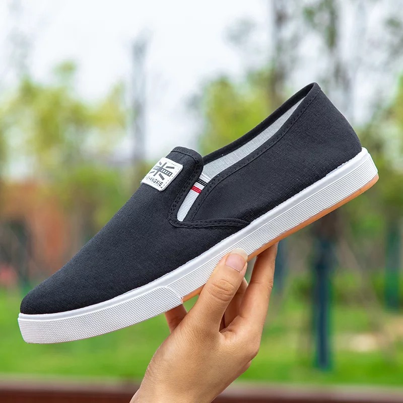 韩版男鞋休闲单鞋一脚蹬老北京布鞋牛筋底帆布鞋男板鞋