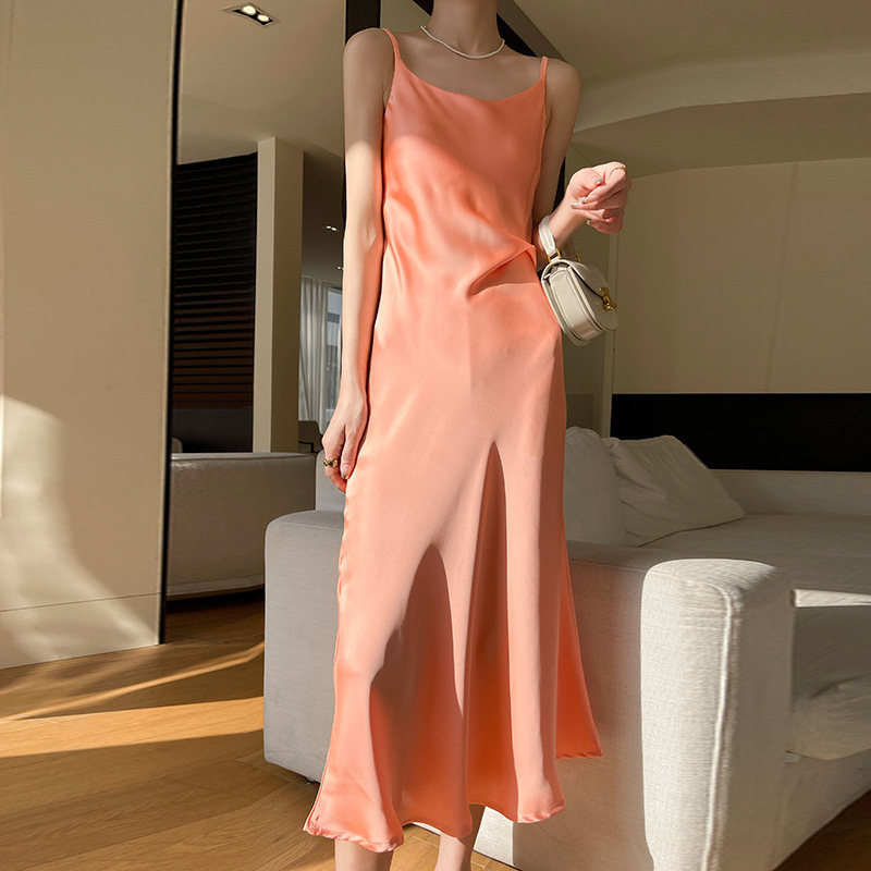 Silk Satin 2026 Spring/Summer New Women's U-Neck Long Dress Jacquard Elegant Versatile Long Dress Sleeveless Strapless