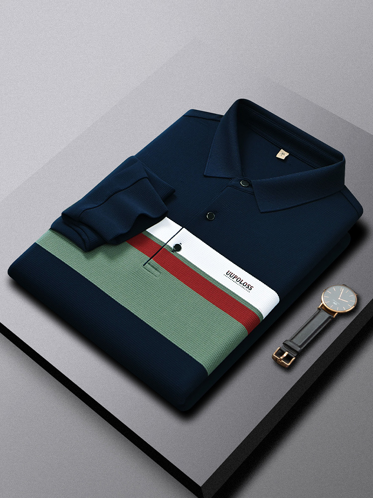 Marca de lujo ligera de alta gama de ropa de hombre camiseta nueva camiseta de manga larga con solapa t camiseta de polo de hombre a rayas de alto nivel