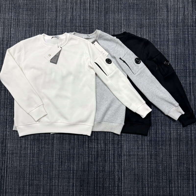 Cross-Border Foreign Trade Cp Company Crew Neck Pullover Sweatshirt for Men, Solid Color, Fleece-Lined, Long-Sleeved, Autumn and Winter Trendy Casual Top
