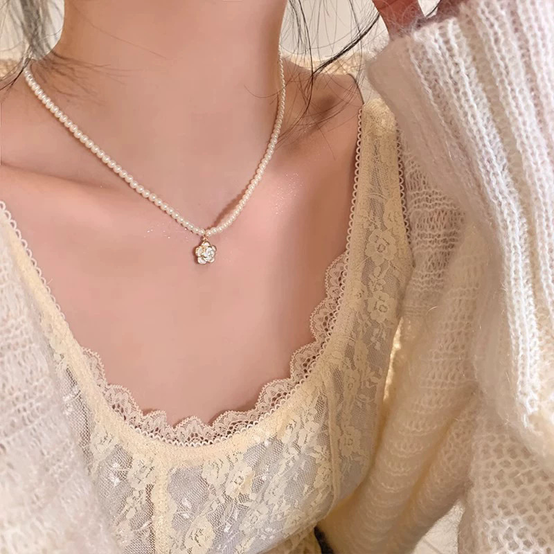 X1690 골드~카멜리아 진주 목걸이