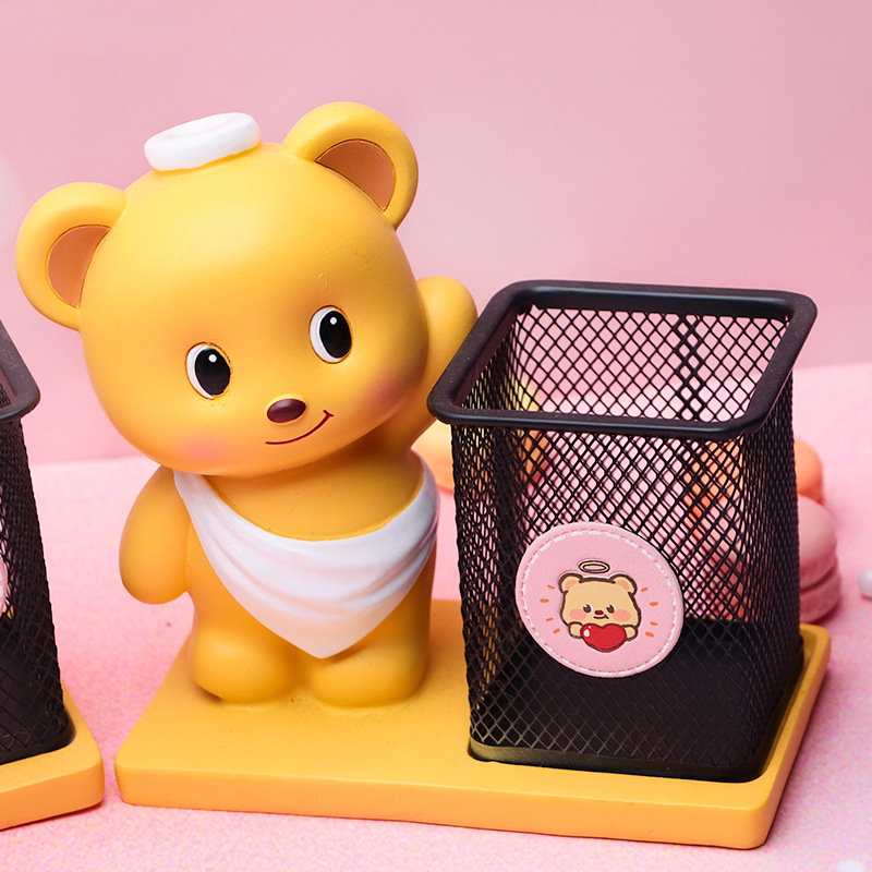 Lindo portalápices de oso de mantequilla Caja de almacenamiento de decoración de escritorio de oso creativo para niños Regalos de compañeros de clase Suministros para estudiantes